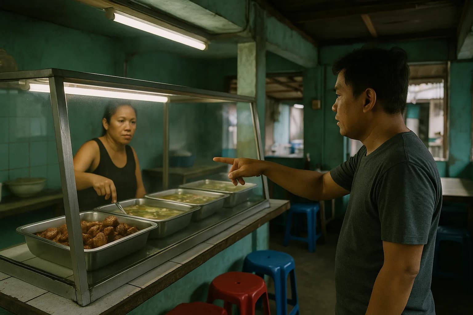 La carinderia, cantine de quartier : un repas complet pour 100 à 150 pesos.