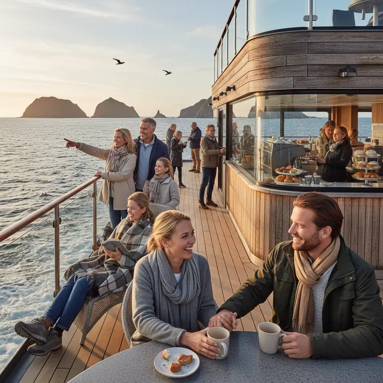 A bord du ferry, les passagers profitent de la vue imprenable sur les eaux de Palawan.