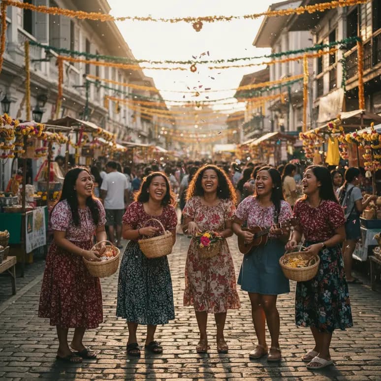 Des jeunes femmes philippines profitant d'un festival local, refletant la richesse culturelle du pays.