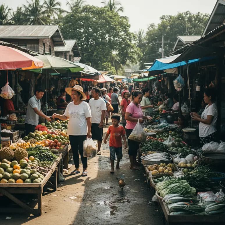 Un aperçu vibrant de la vie quotidienne dans un marché local philippin.