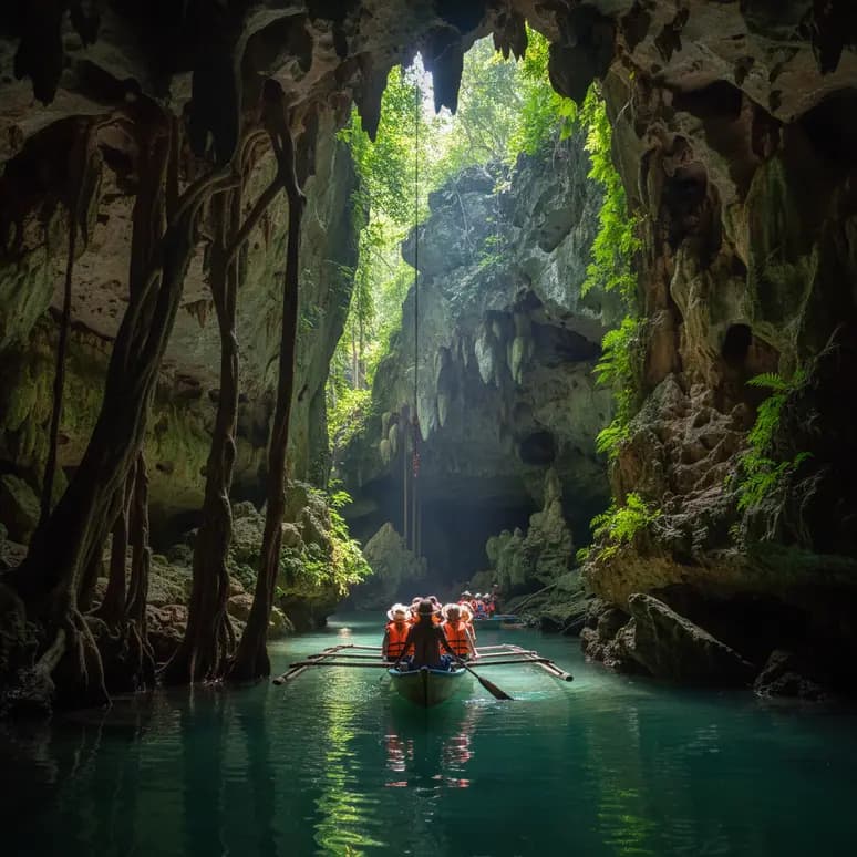 Explorez le majestueux fleuve souterrain de Puerto Princesa, une merveille naturelle à ne pas manquer.