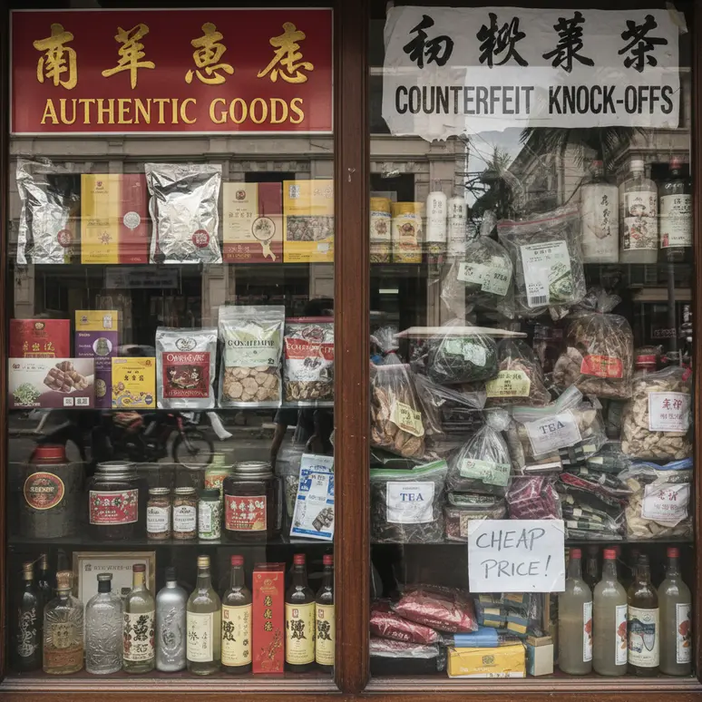 Comparaison entre produits authentiques et contrefaits.