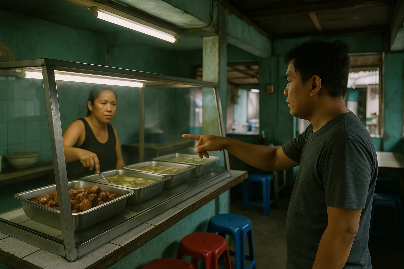 La carinderia, cantine de quartier : un repas complet pour 100 à 150 pesos.
