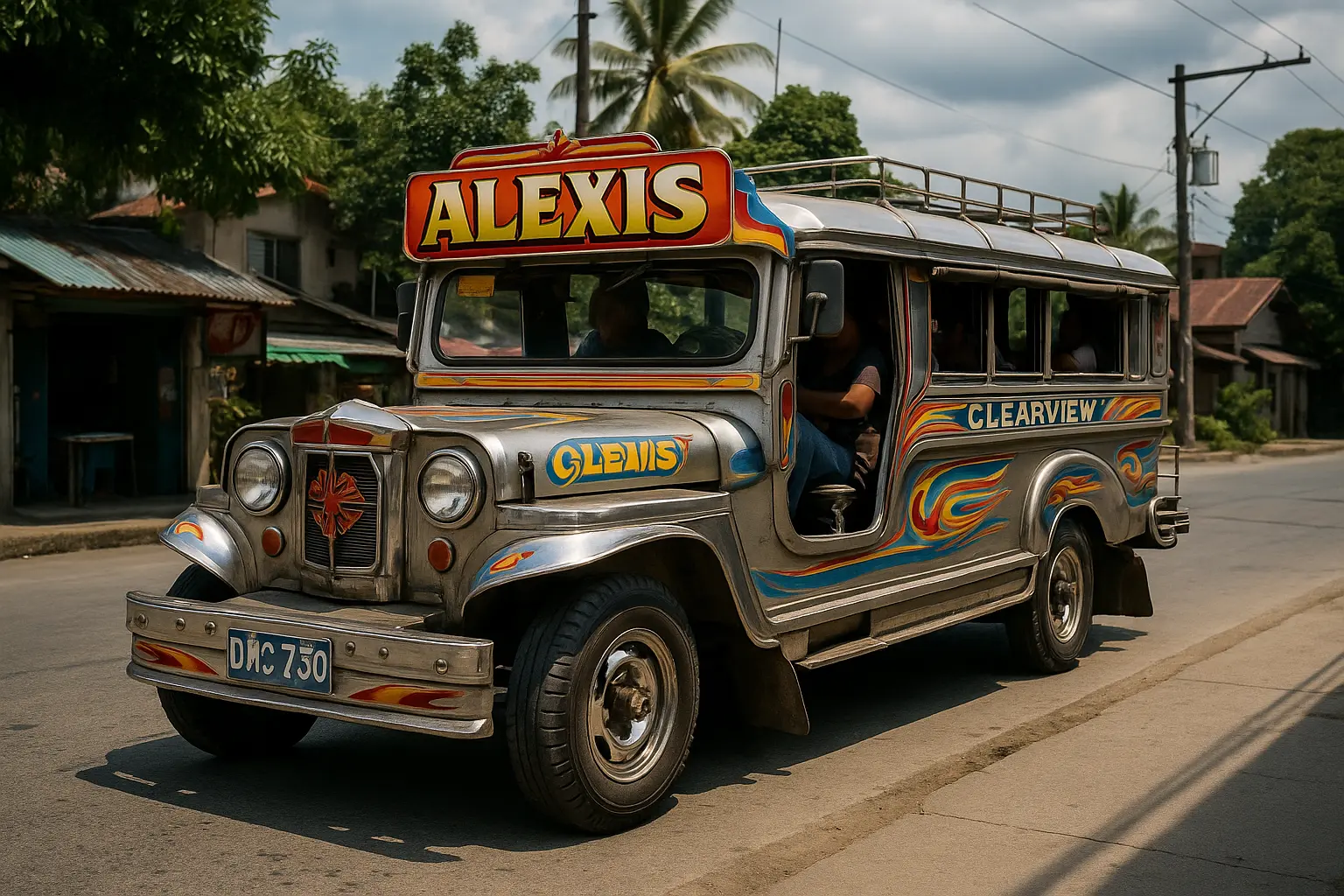Jeepney coloré dans une rue résidentielle aux Philippines